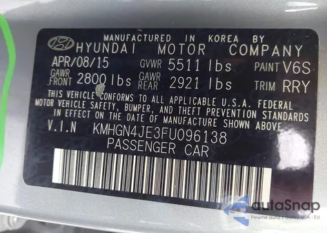 2015 Hyundai Genesis 3.8 from USA, damaged, VIN KMHGN4JE3FU096138